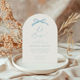 Simple Blue Bow Boys Baby Shower Invitation