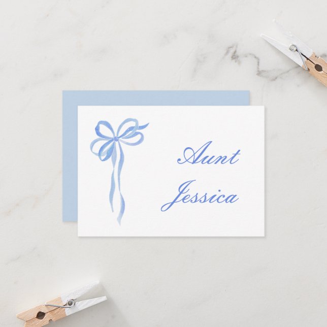 Simple blue bow flat place card (Front/Back In Situ)