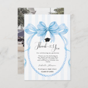 Simple Blue bow  graduation thank you message