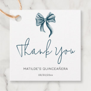 Simple Blue Bow Script Thank You Quinceañera Favour Tags