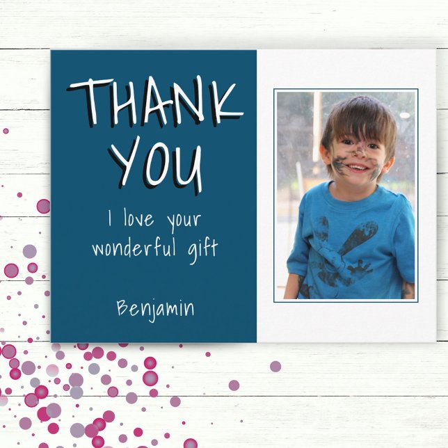 Simple Blue Boy Photo Thank you Birthday  Postcard (Creator Uploaded)