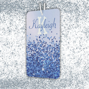 Simple Blue Brushed Metal and Glitter Monogram   Car Air Freshener