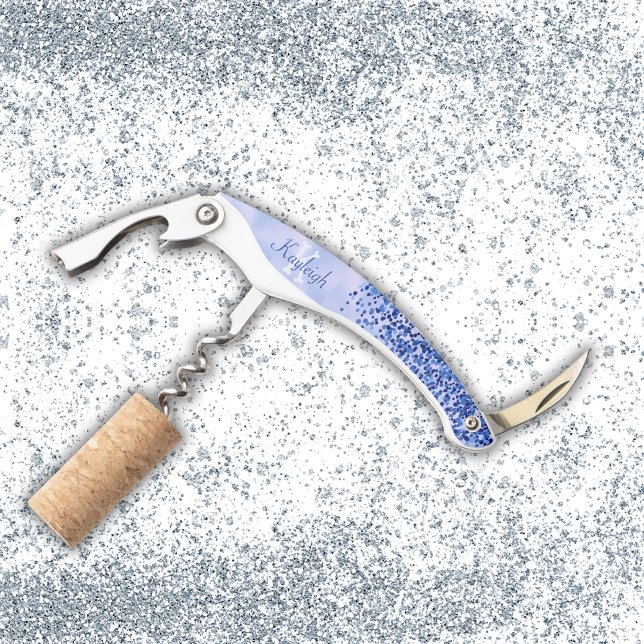 Simple Blue Brushed Metal and Glitter Monogram | Corkscrew (Creator Uploaded)