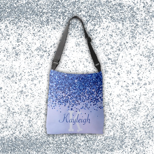 Simple Blue Brushed Metal and Glitter Monogram | Crossbody Bag (Creator Uploaded)