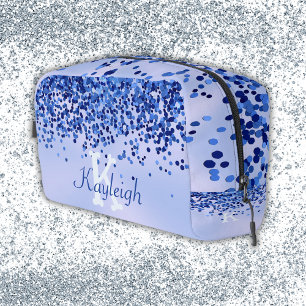 Simple Blue Brushed Metal and Glitter Monogram   Dopp Kit