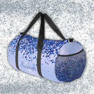 Simple Blue Brushed Metal and Glitter Monogram Duffle Bag