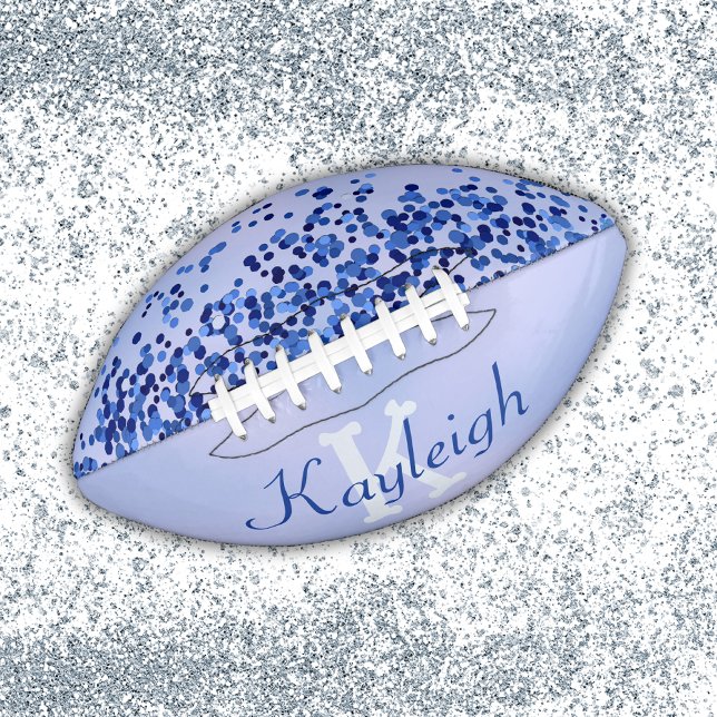 Simple Blue Brushed Metal and Glitter Monogram | Football (Creator Uploaded)