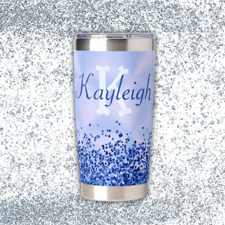Simple Blue Brushed Metal and Glitter Monogram | Insulated Tumbler