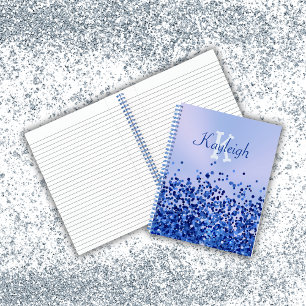 Simple Blue Brushed Metal and Glitter Monogram   Notebook