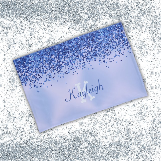 Simple Blue Brushed Metal and Glitter Monogram | Pillowcase (Creator Uploaded)