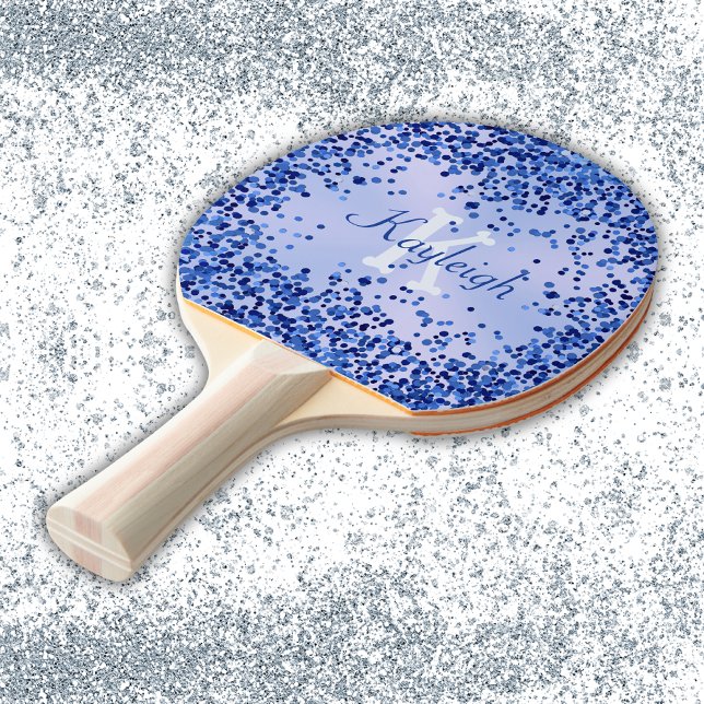 Simple Blue Brushed Metal and Glitter Monogram | Ping Pong Paddle (Creator Uploaded)