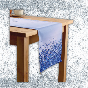 Simple Blue Brushed Metal and Glitter Monogram Short Table Runner
