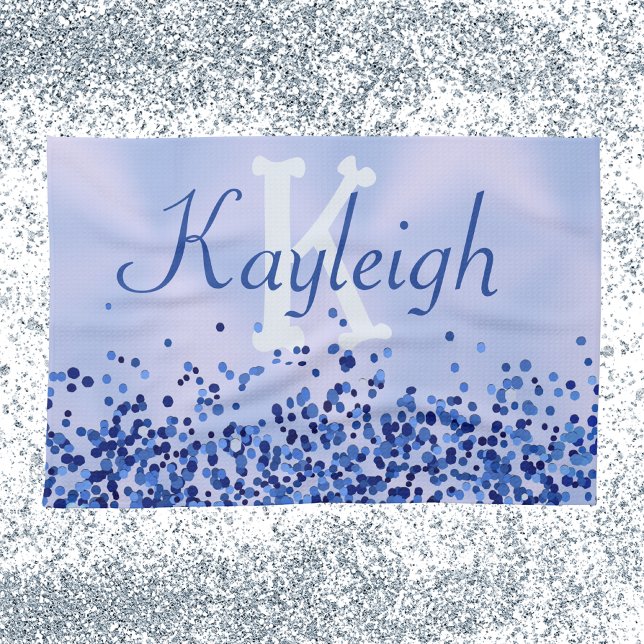 Simple Blue Brushed Metal and Glitter Monogram | Tea Towel (Creator Uploaded)