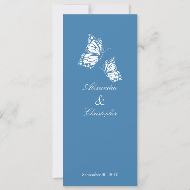 Simple Blue Butterflies Wedding Announcement (Front)