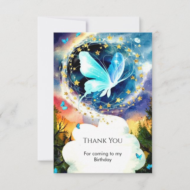 Simple Blue Butterfly Birthday Thank You Card (Front)