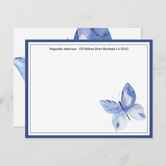 Simple Blue Butterfly Name Card (Front/Back)