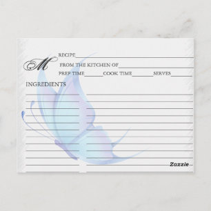 Simple Blue Butterfly Recipe Cards