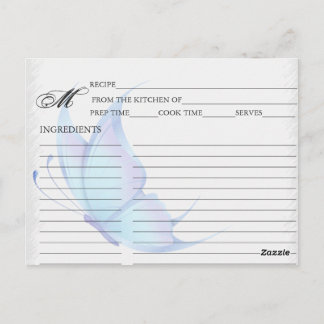 Simple Blue Butterfly Recipe Cards