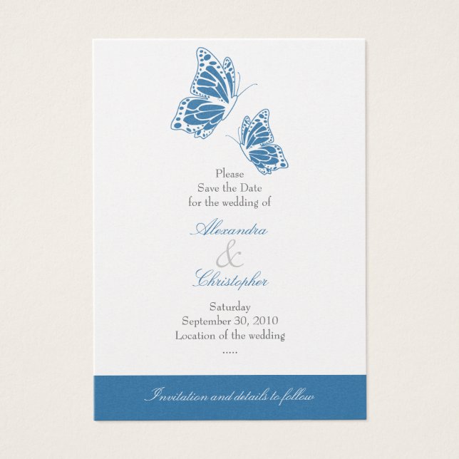 Simple Blue Butterfly Save The Date Wedding Mini (Front)
