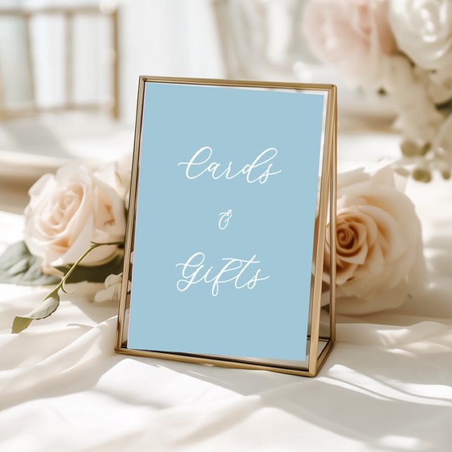 Simple Blue Cards & Gifts Table Sign (cards and gifts sign, blue decor, wedding reception, bridal shower, baptism party, simple minimalist)