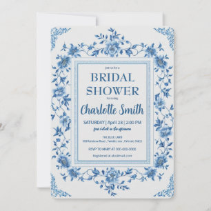 Simple Blue Chinoiserie Floral bridal shower Invitation