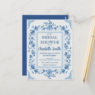 Simple Blue Chinoiserie Floral bridal shower Postcard