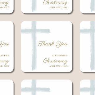 Simple Blue Cross Thank You Christening Baptism Square Sticker