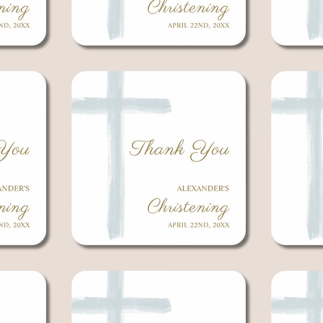 Simple Blue Cross Thank You Christening Baptism Square Sticker (Creator Uploaded)