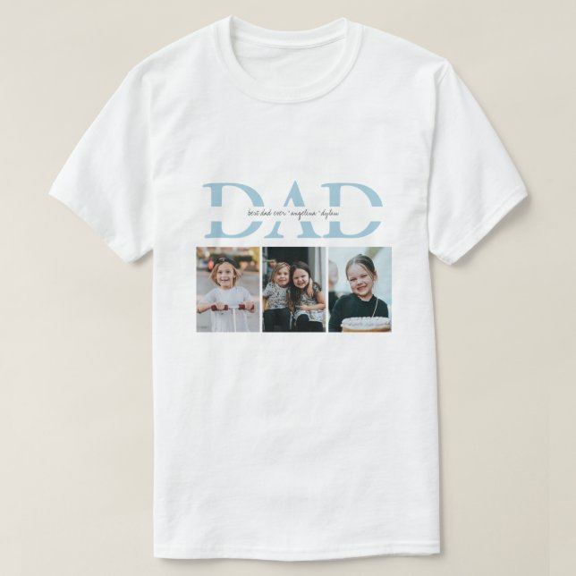 Simple Blue Custom Message Dad Photo Collage Gift T-Shirt (Design Front)
