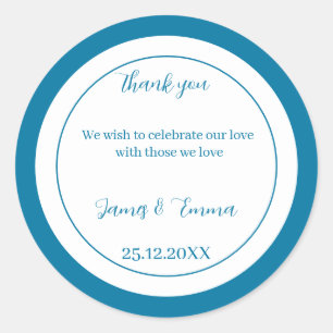 Simple Blue Customised Wedding Classic Round Sticker