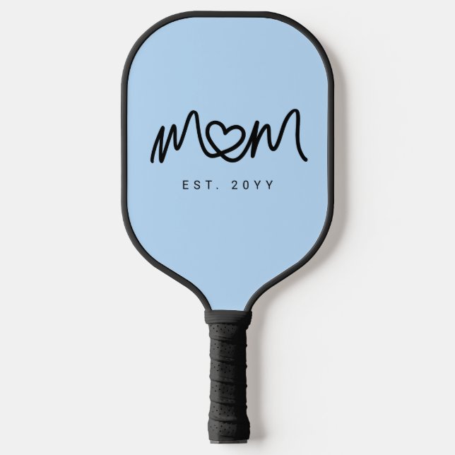 Simple Blue Cute Heart Script Mum Established Est Pickleball Paddle (Front)