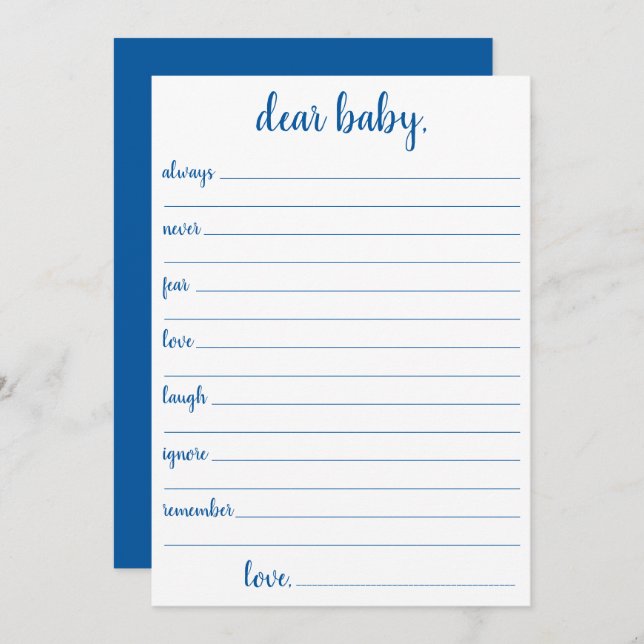 Simple Blue Dear Baby | Cerulean Keepsake Card (Front/Back)