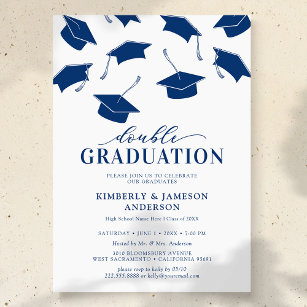 Simple Blue Double Graduation Party Invitations