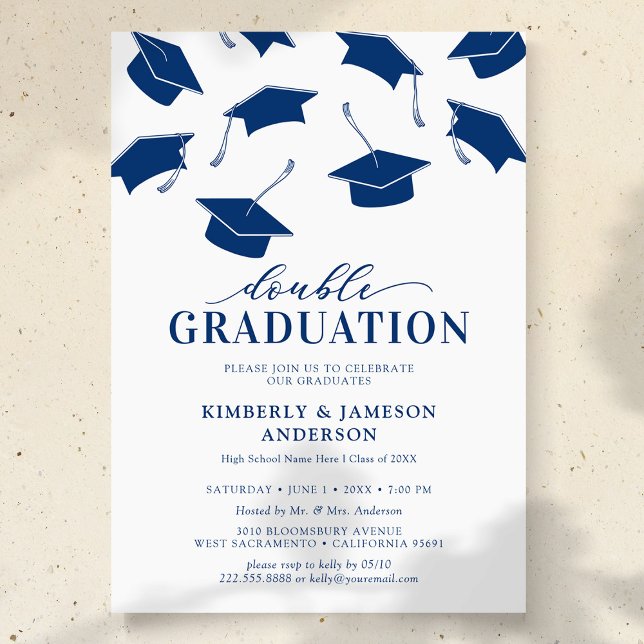 Simple Blue Double Graduation Party Invitations (Creator Uploaded)