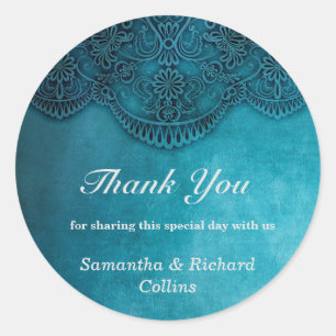 Simple Blue Elegance Wedding Classic Round Sticker