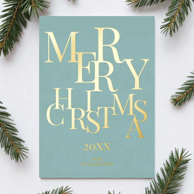 Simple Blue Elegant Minimalist Merry Christmas (Simple Blue Elegant Minimalist Merry Christmas Foil Holiday Card)