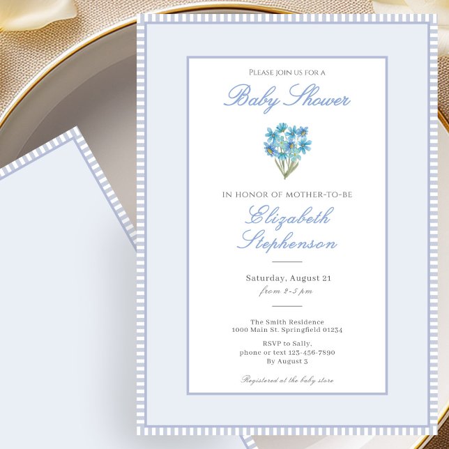 Simple Blue Floral Baby Shower Invitation (Creator Uploaded)
