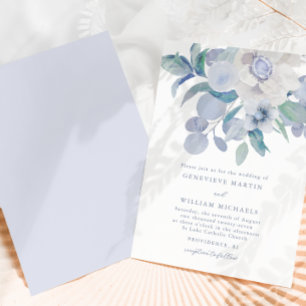 Simple Blue Floral Bouquet Wedding Invitation