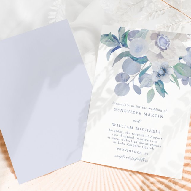 Simple Blue Floral Bouquet Wedding Invitation (Creator Uploaded)