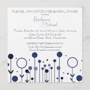 Simple Blue Floral Dot Modern Rehearsal Dinner Invitation