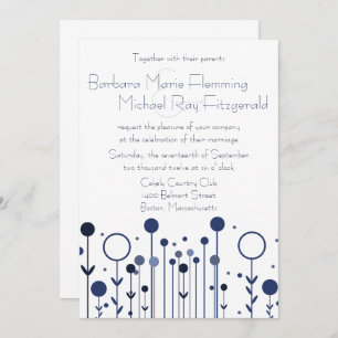 Simple Blue Floral Dot Modern Wedding Invitation