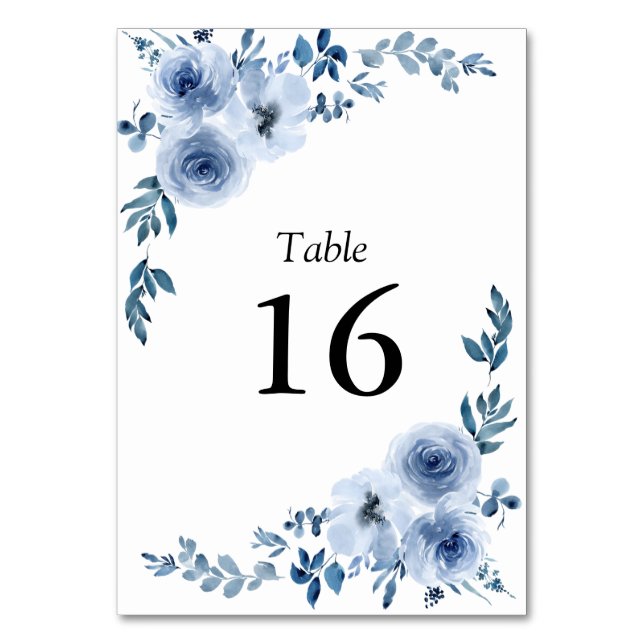 simple blue floral frame wedding table number (Front)