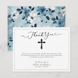 Simple Blue Floral Funeral Thank You Card