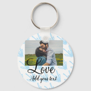 Simple blue floral glitter sparkle texture add pho key ring