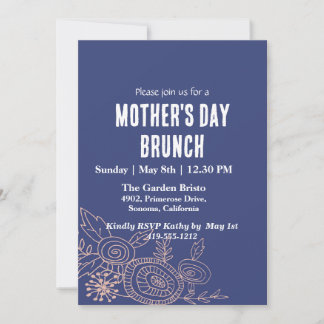 Simple Blue Floral Mother's Day Brunch Invitation