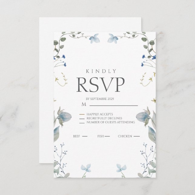 Simple Blue Floral RSVP Card (Front/Back)