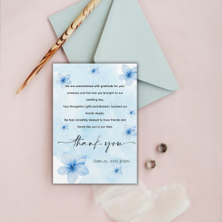 Simple blue floral wedding thank you card