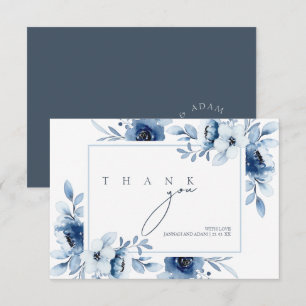 Simple Blue Floral Wedding Thank You Card
