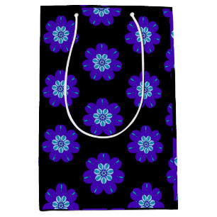 Simple Blue Flower Gift Blossom Geometric Elegant Medium Gift Bag