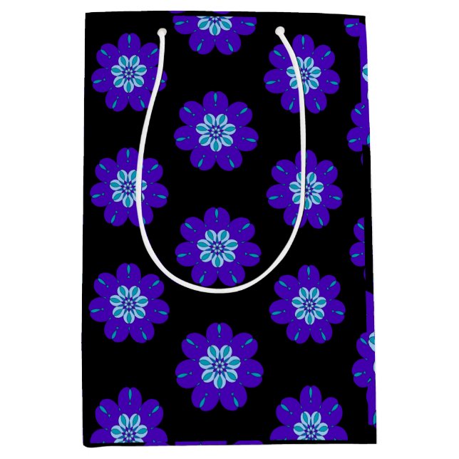 Simple Blue Flower Gift Blossom Geometric Elegant Medium Gift Bag (Front)